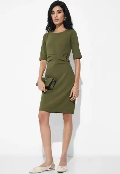 Annabelle Olive Solid Bodycon Dress with Waist Detail